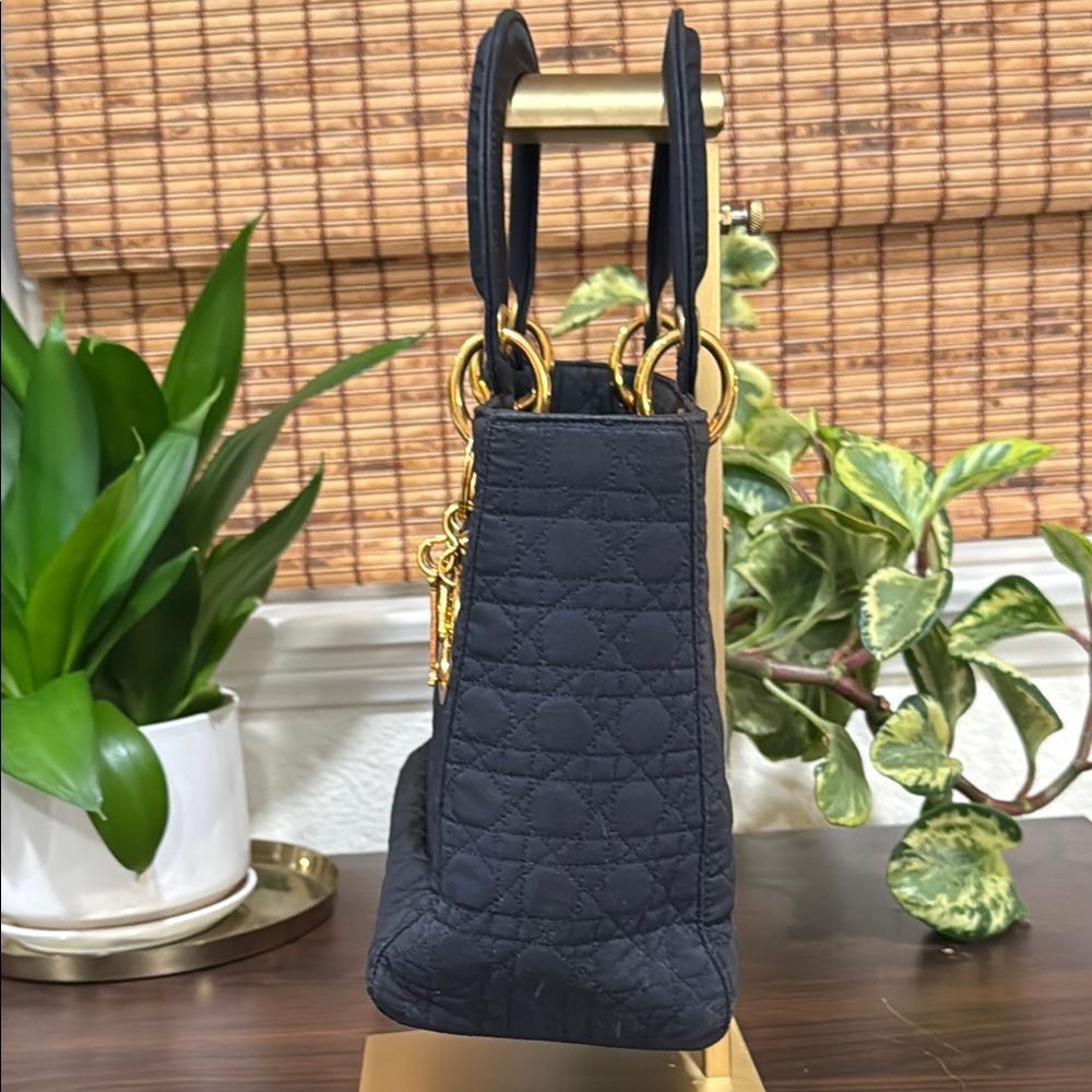 Dior ‘Lady Dior’ Navy Blue and Gold Hand Bag with Iconic Charm - Picture 10 of 10